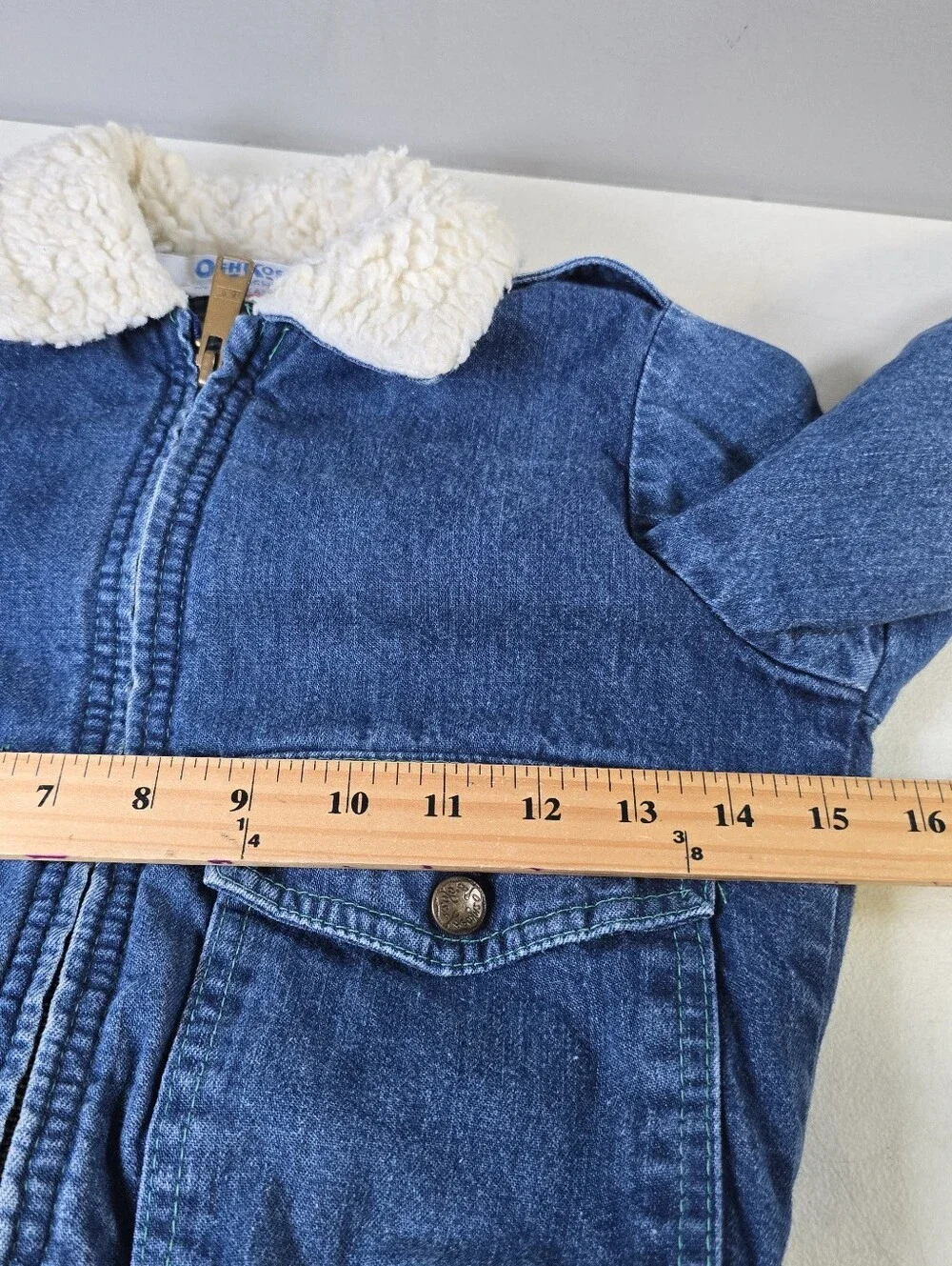 Vintage OshKosh BGosh Denim Jean Jacket Kids Size 3T Sherpa Collar Plaid Lined